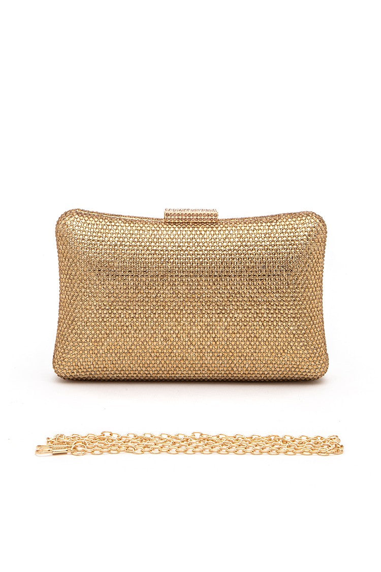 Gold Crystal Pave Statement Box Clutch