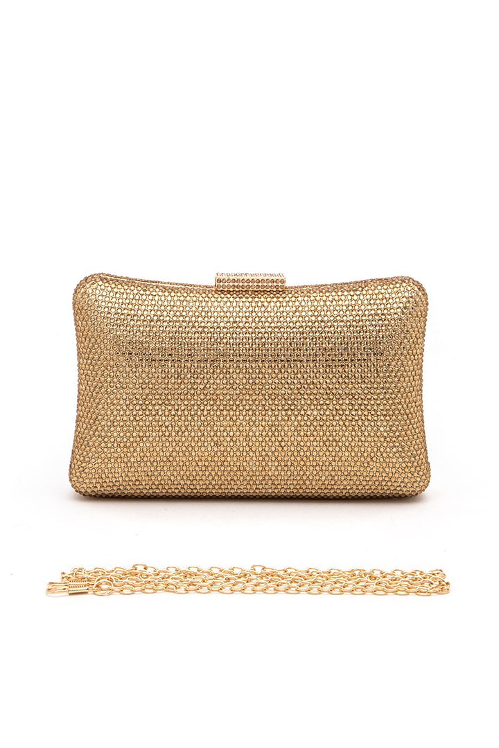 Gold Crystal Pave Statement Box Clutch