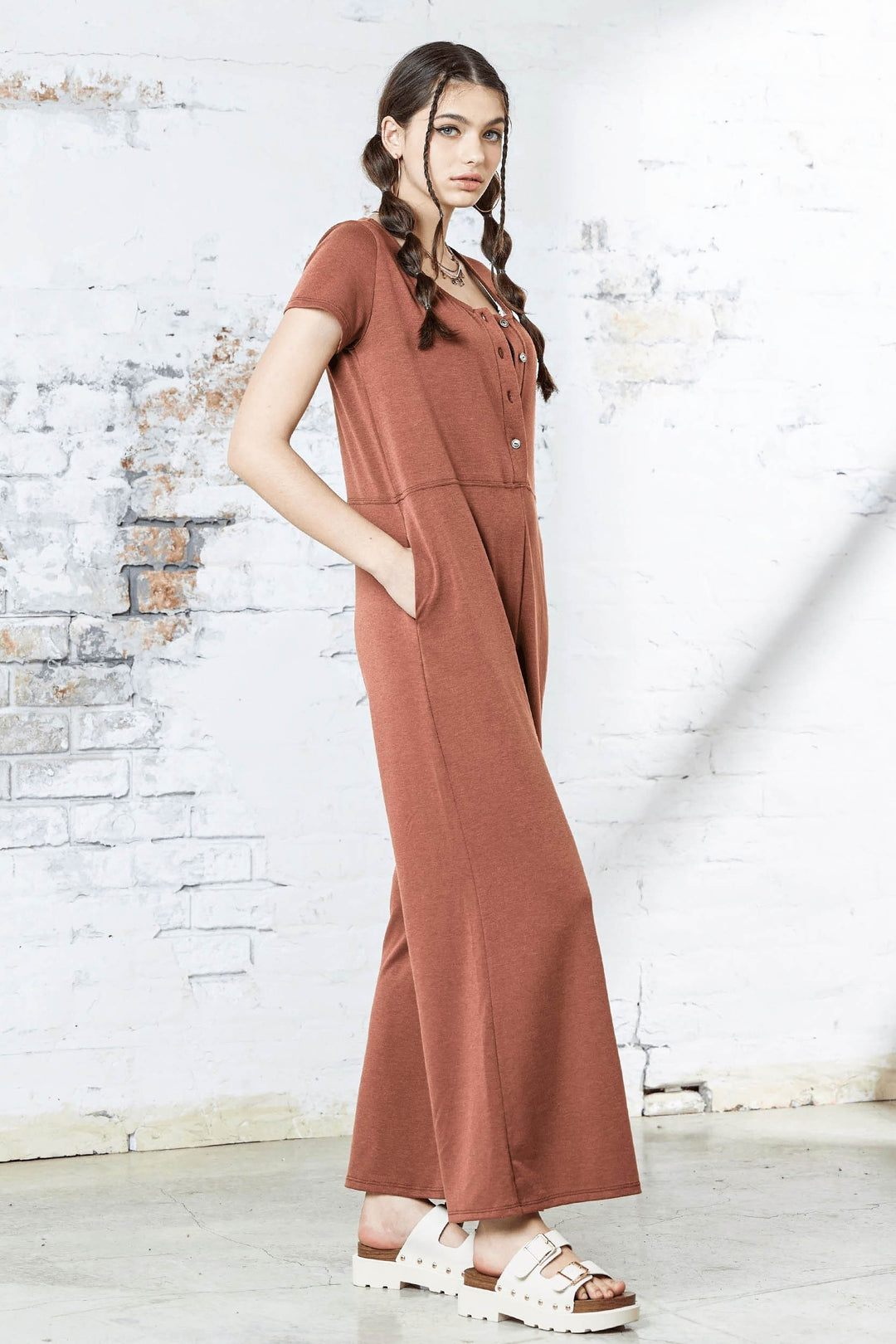 Plus Comfort Button Up Front Closure Jumpsuit