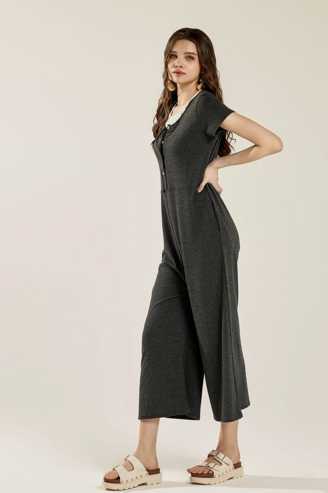 Plus Comfort Button Up Front Closure Jumpsuit