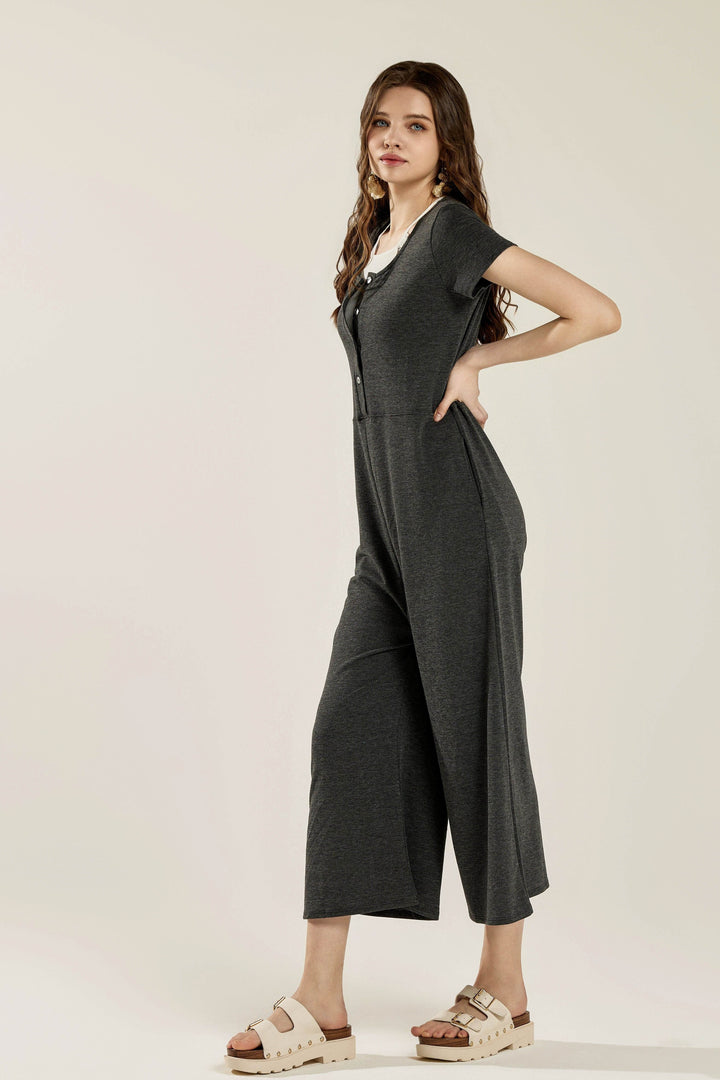 Plus Comfort Button Up Front Closure Jumpsuit