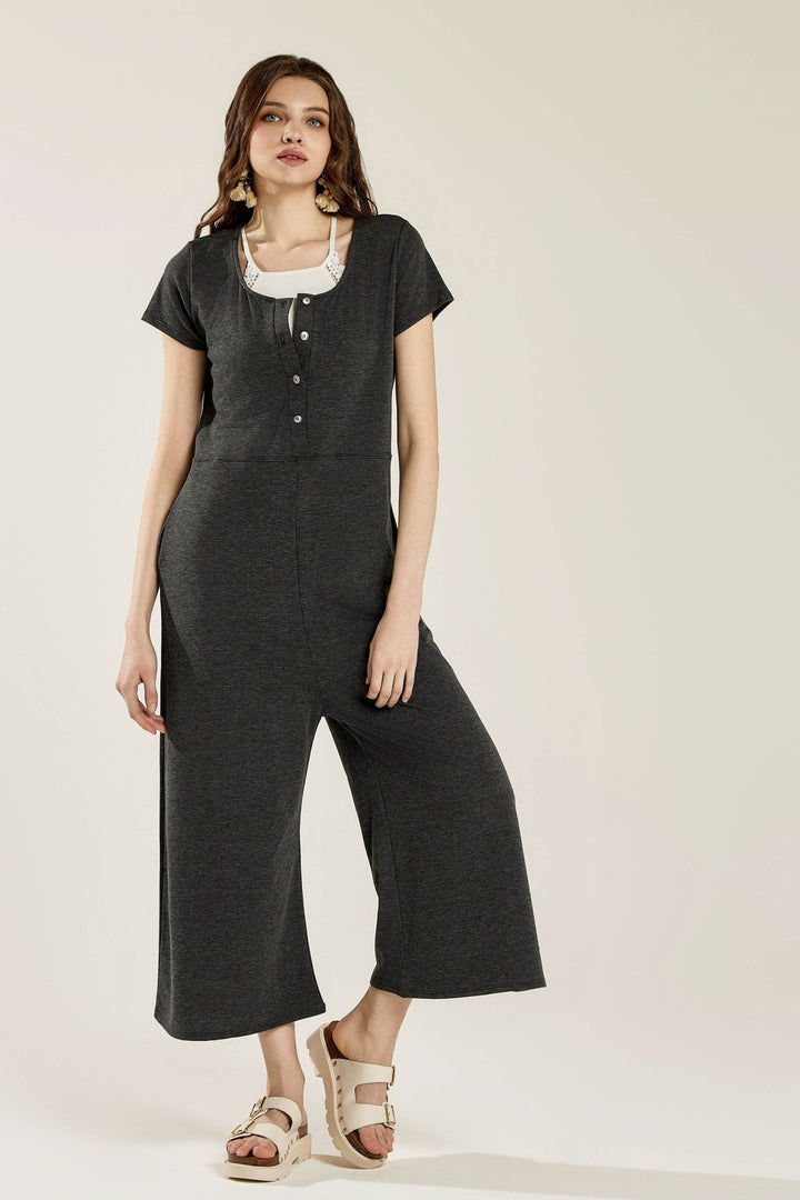 H.Blush Plus Comfort Button Up Front Closure Jumpsuit