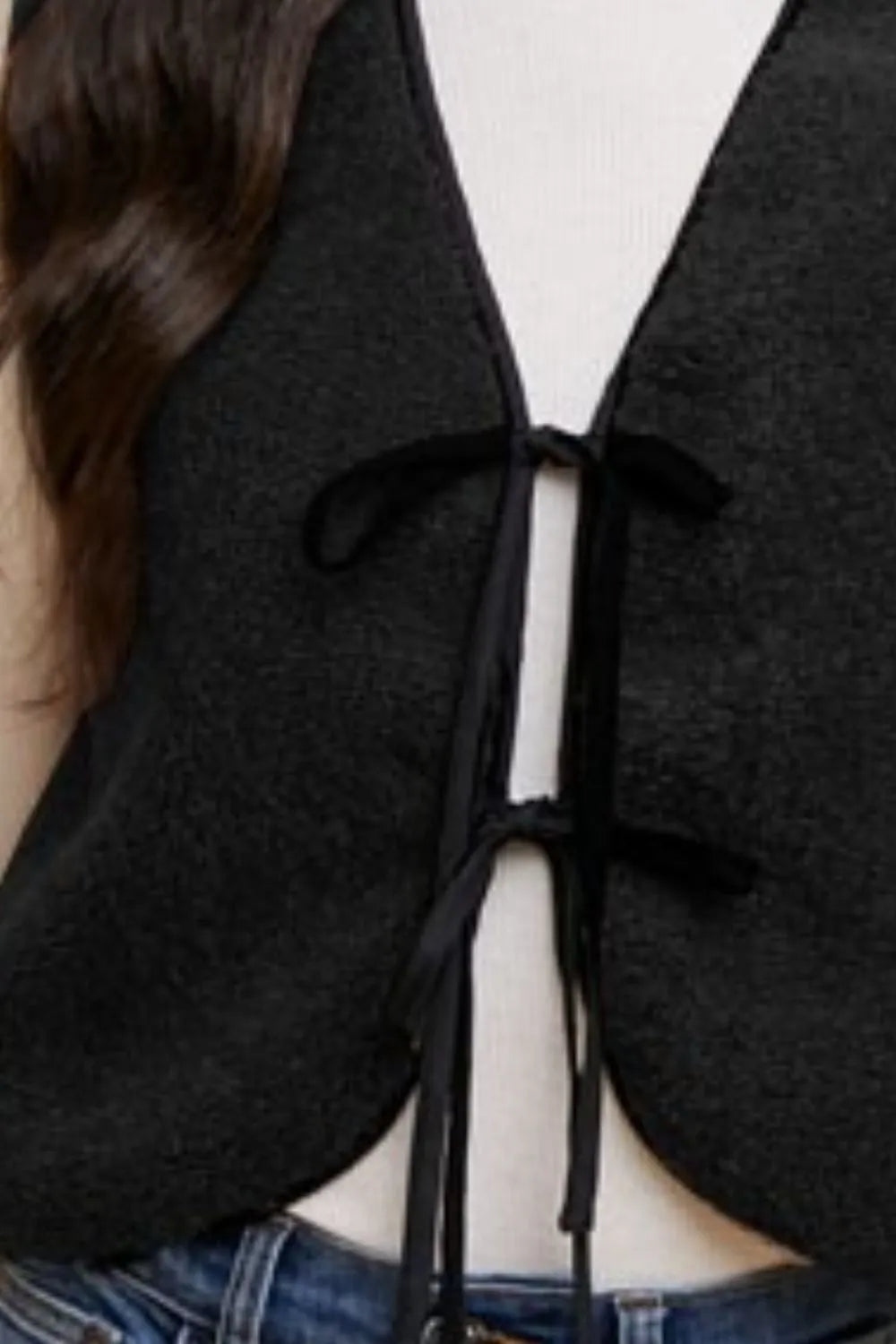 Black Annie Wear V Neck Tie Detail Vest Coat
