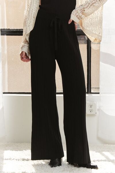 Black Adora Tied Wide Leg Knit Pants