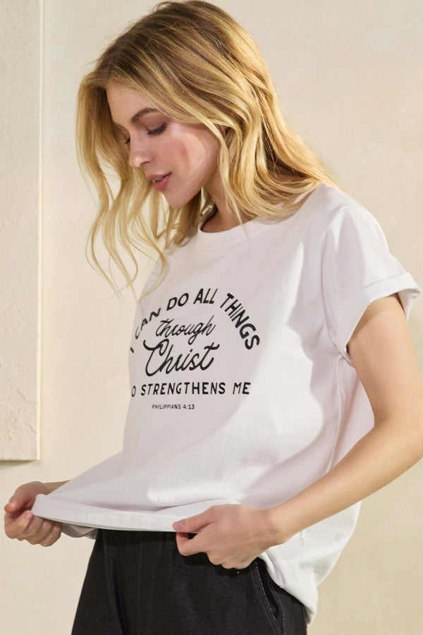White I Can Do All Things Graphic Cotton T Shirt 1