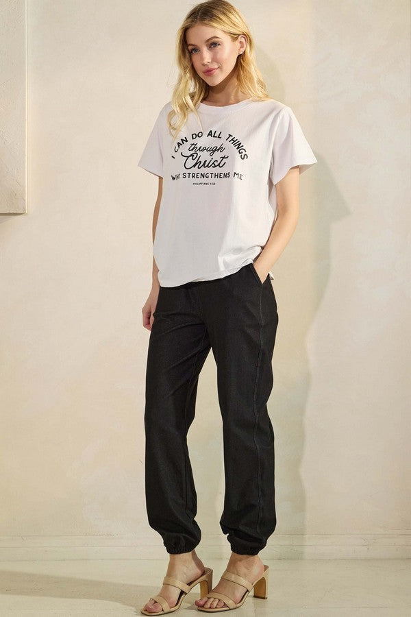 Black I Can Do All Things Graphic Cotton T Shirt 1