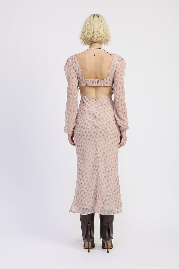 Open Back Puff Sleeve Maxi Dress With Ruched Bust