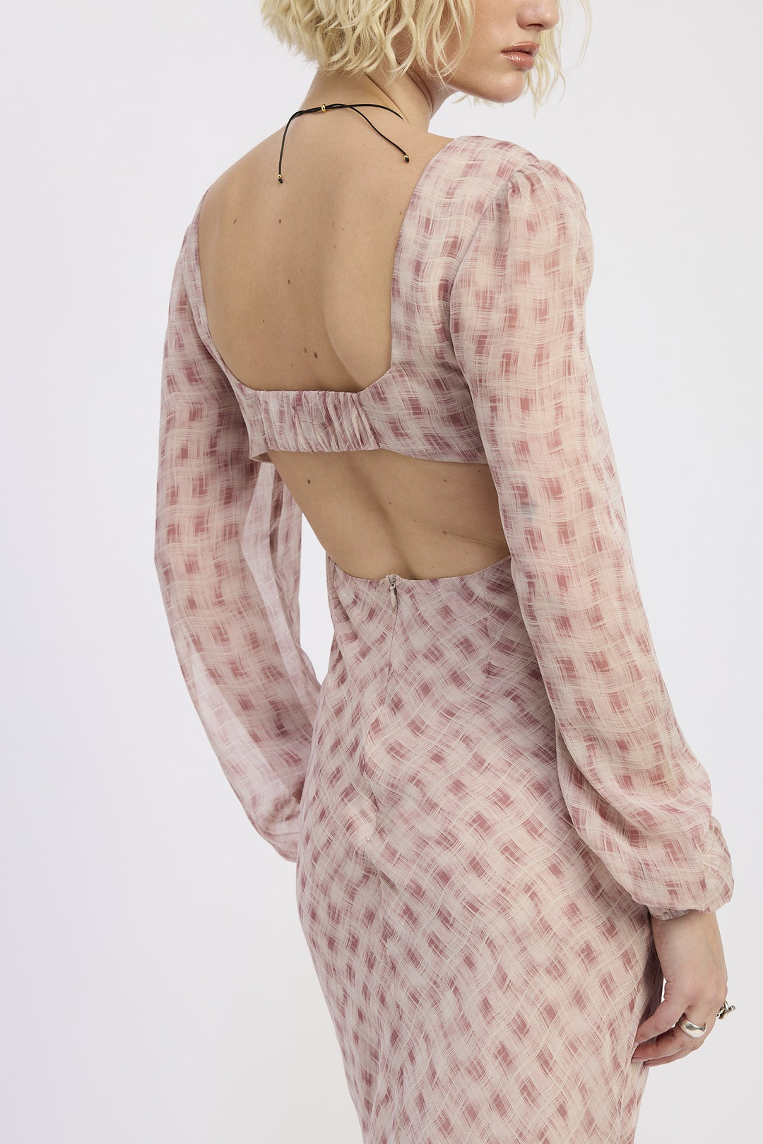 Open Back Puff Sleeve Maxi Dress With Ruched Bust