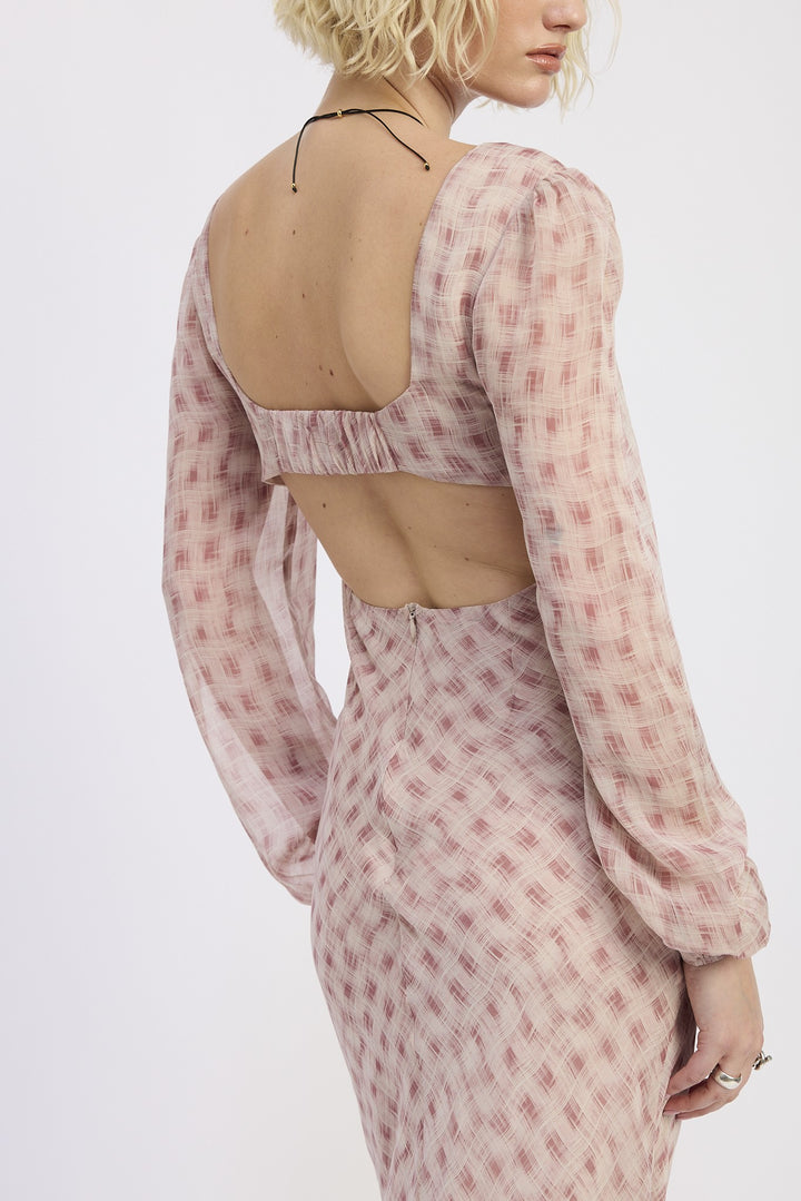 Open Back Puff Sleeve Maxi Dress With Ruched Bust