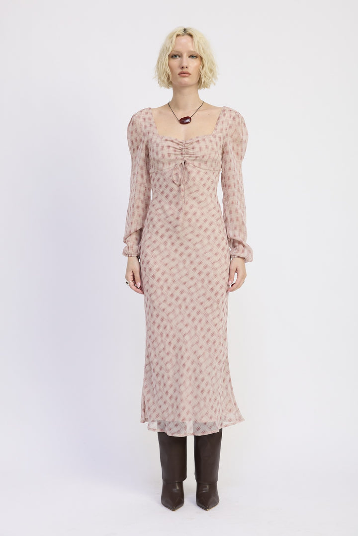 Open Back Puff Sleeve Maxi Dress With Ruched Bust