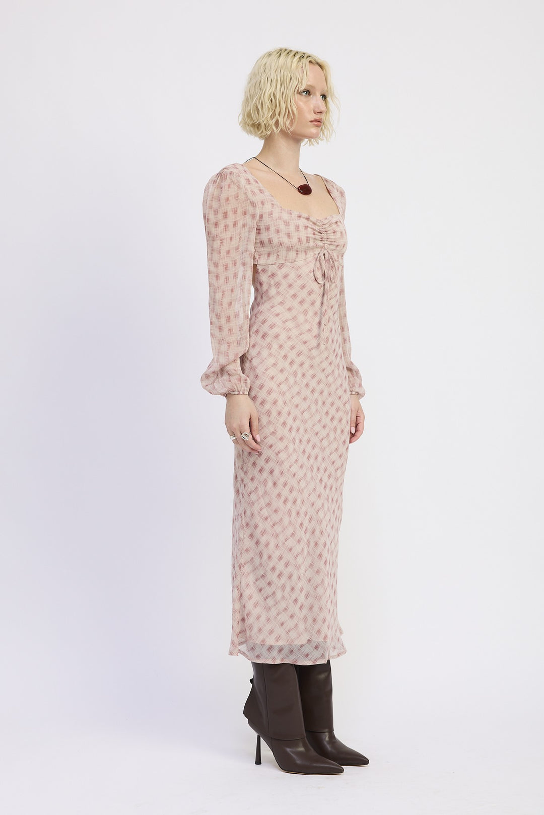 Open Back Puff Sleeve Maxi Dress With Ruched Bust