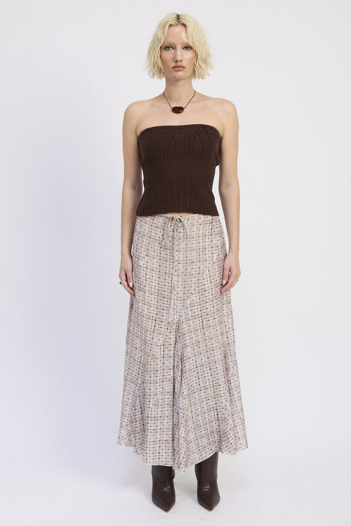 Grey Purple Multi Drawstring Maxi Skirt With Asymmetrical Seams