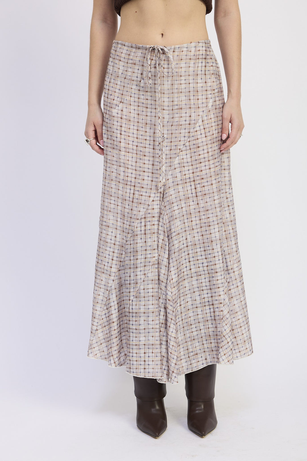 Grey Purple Multi Drawstring Maxi Skirt With Asymmetrical Seams