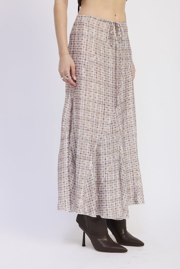 Drawstring Maxi Skirt With Asymmetrical Seams