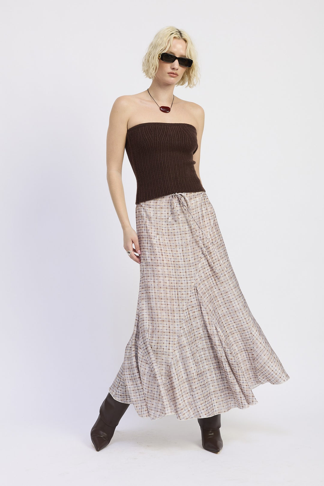 Drawstring Maxi Skirt With Asymmetrical Seams