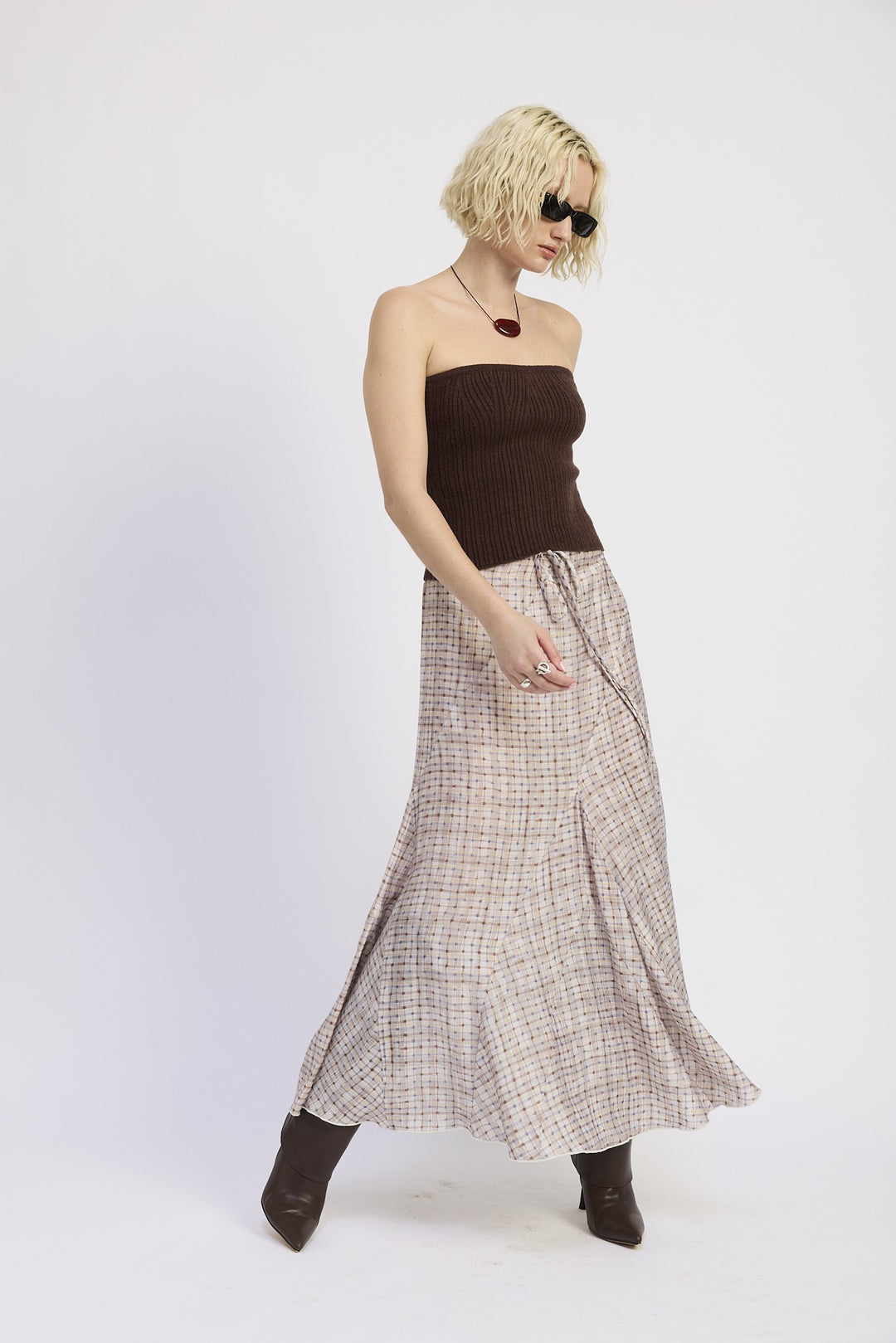 Drawstring Maxi Skirt With Asymmetrical Seams