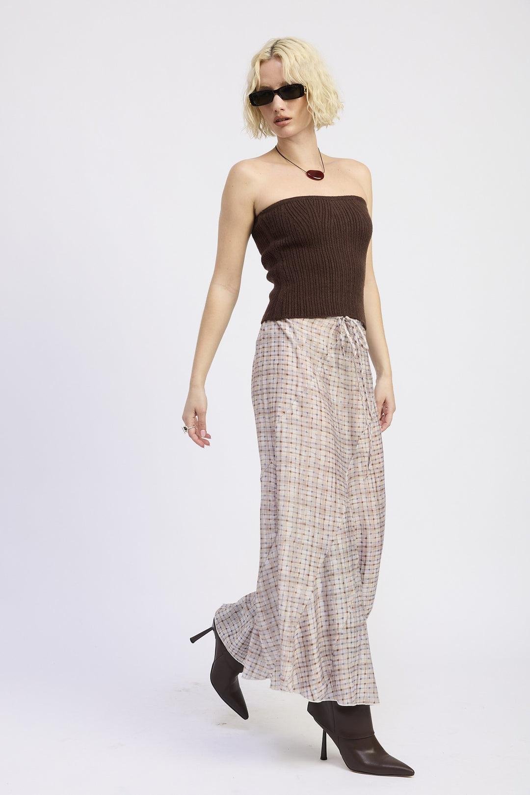 Drawstring Maxi Skirt With Asymmetrical Seams