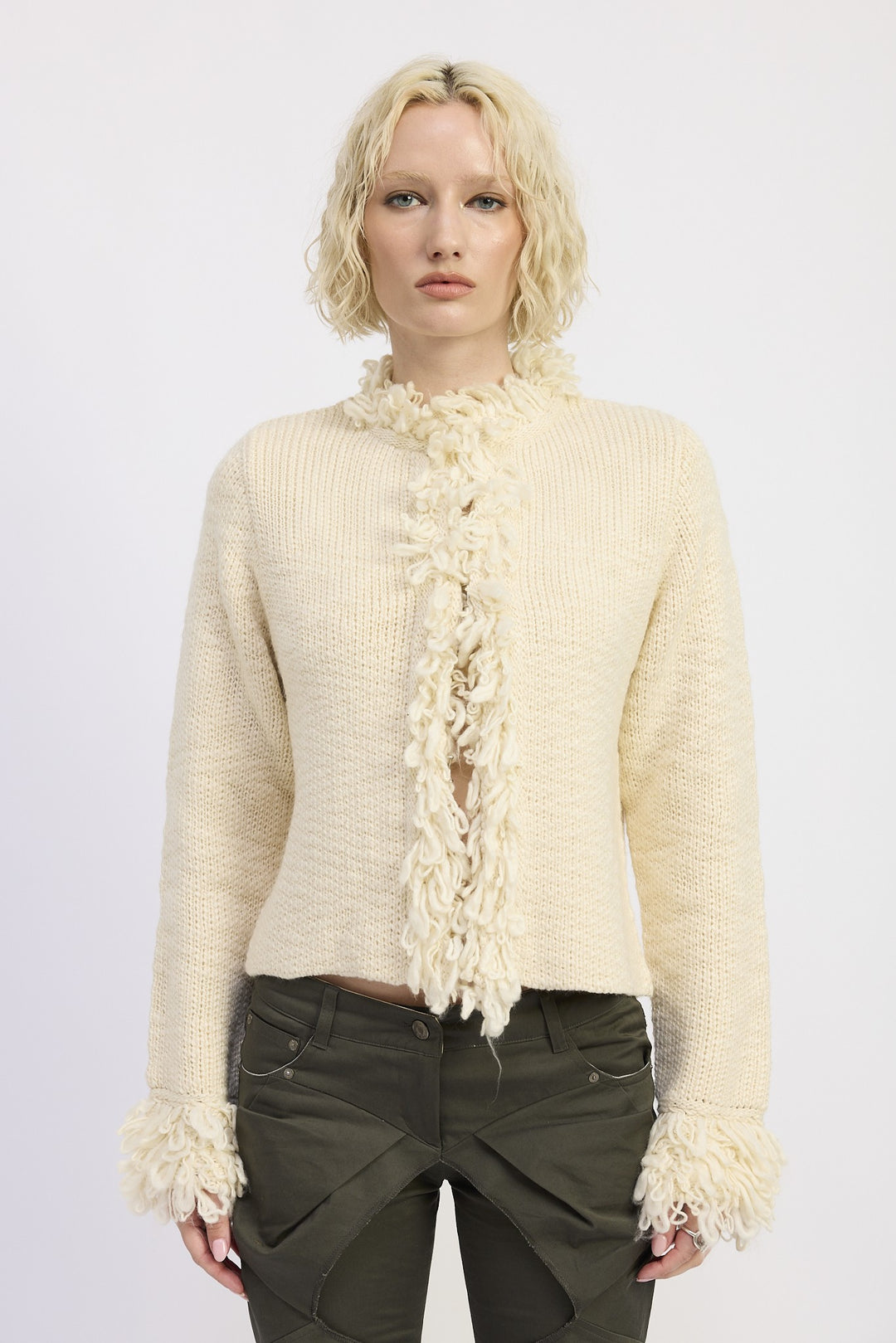 Ivory Fringe Knit Cardigan