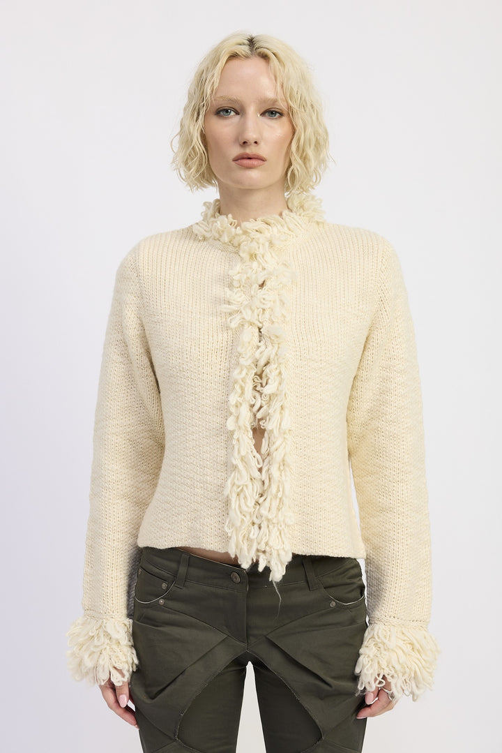 Ivory Fringe Knit Cardigan