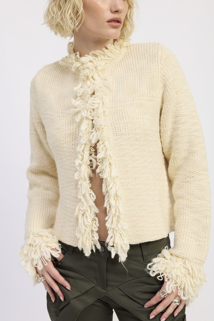 Ivory Fringe Knit Cardigan