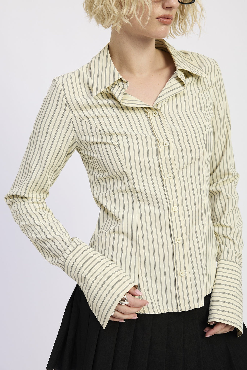 Taupe Black Stripe Button Down Striped Shirt