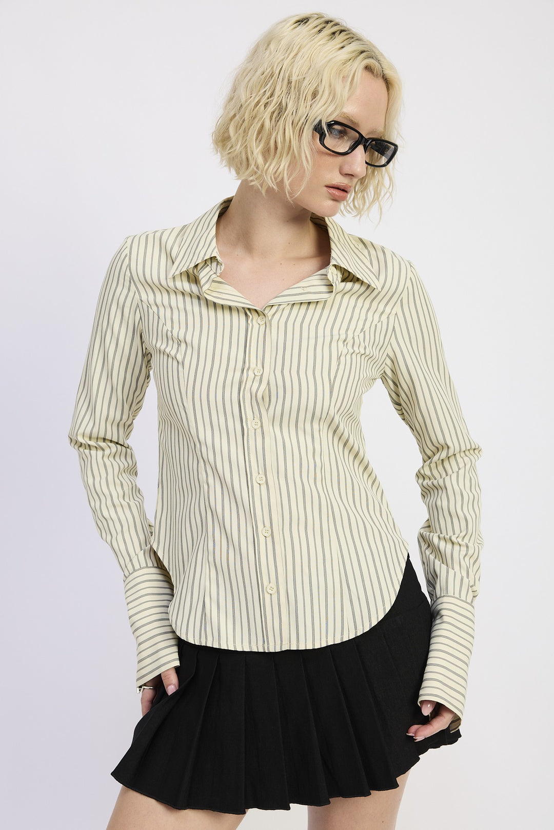 Taupe Black Stripe Button Down Striped Shirt