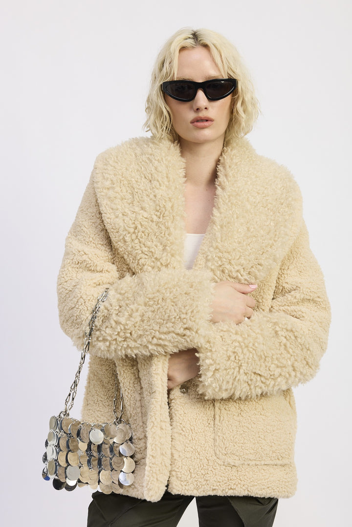 Fur Trimmed Fleece Jacket With Pockets