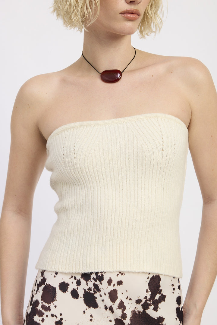Brown Lace Up Tube Sweater Top
