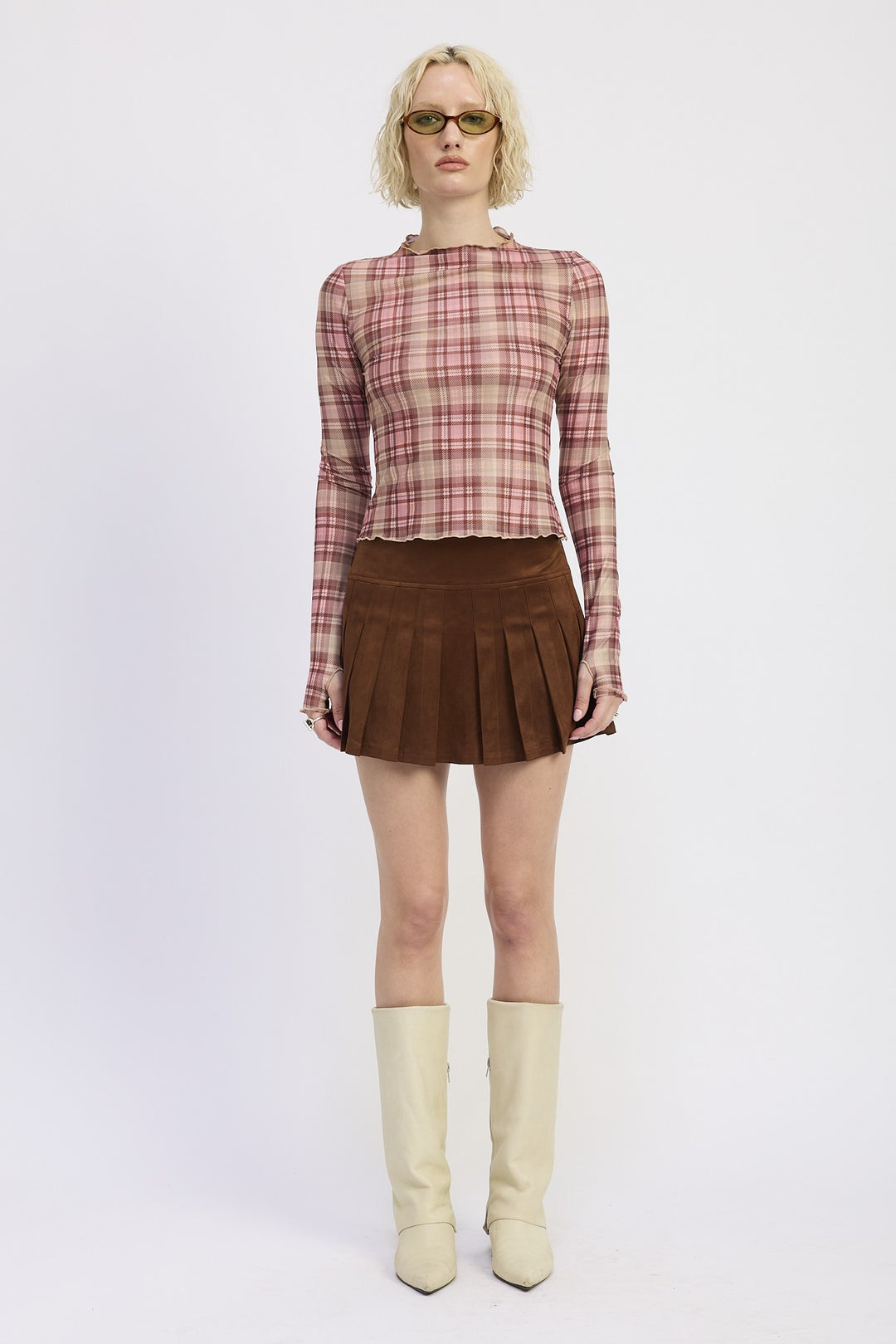 Chocolate Suede Mini Pleaded Skirt