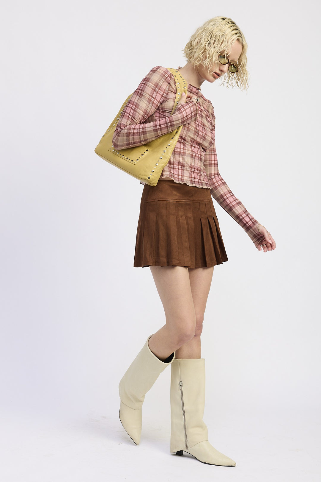 Suede Mini Pleaded Skirt