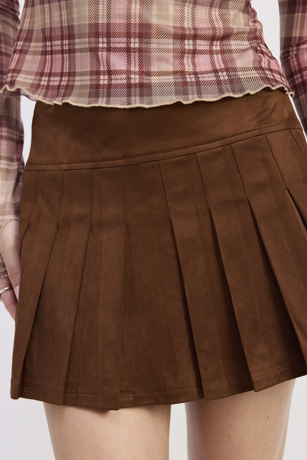 Chocolate Suede Mini Pleaded Skirt