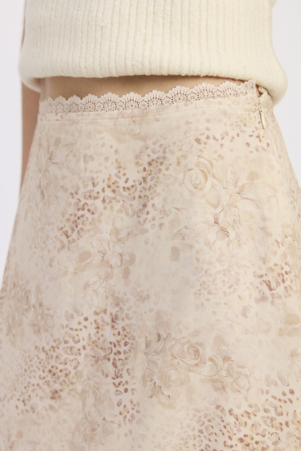 Ivory Leopard Mid Rise Billowy A Line Skirt