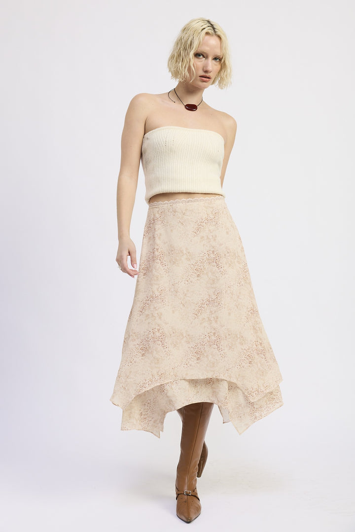 Ivory Leopard Mid Rise Billowy A Line Skirt