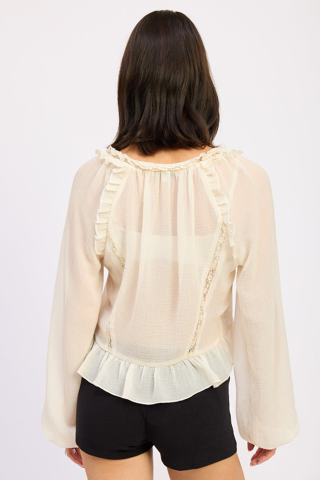 Round Neck Longsleeve Flared Blouse