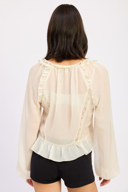 Round Neck Longsleeve Flared Blouse
