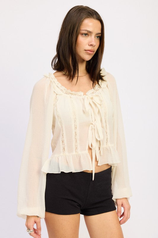 Round Neck Longsleeve Flared Blouse