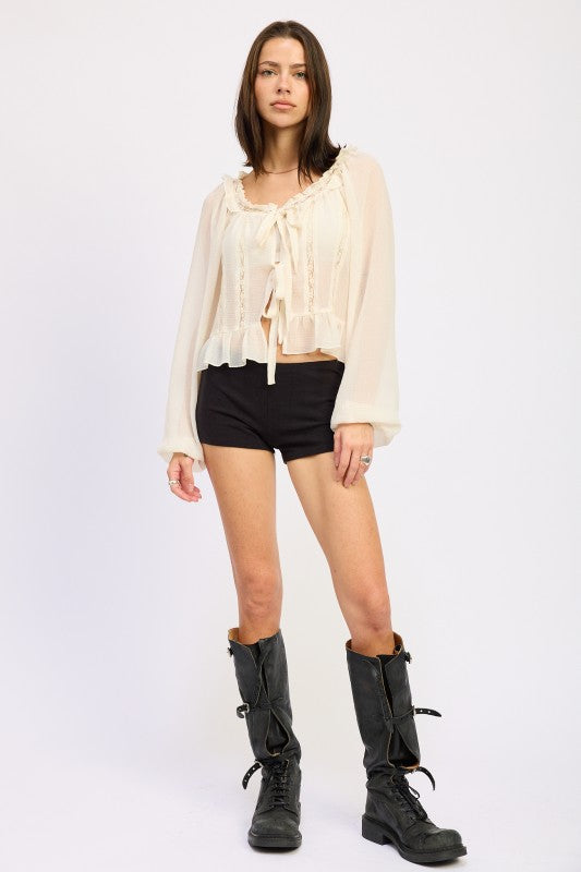 Round Neck Longsleeve Flared Blouse