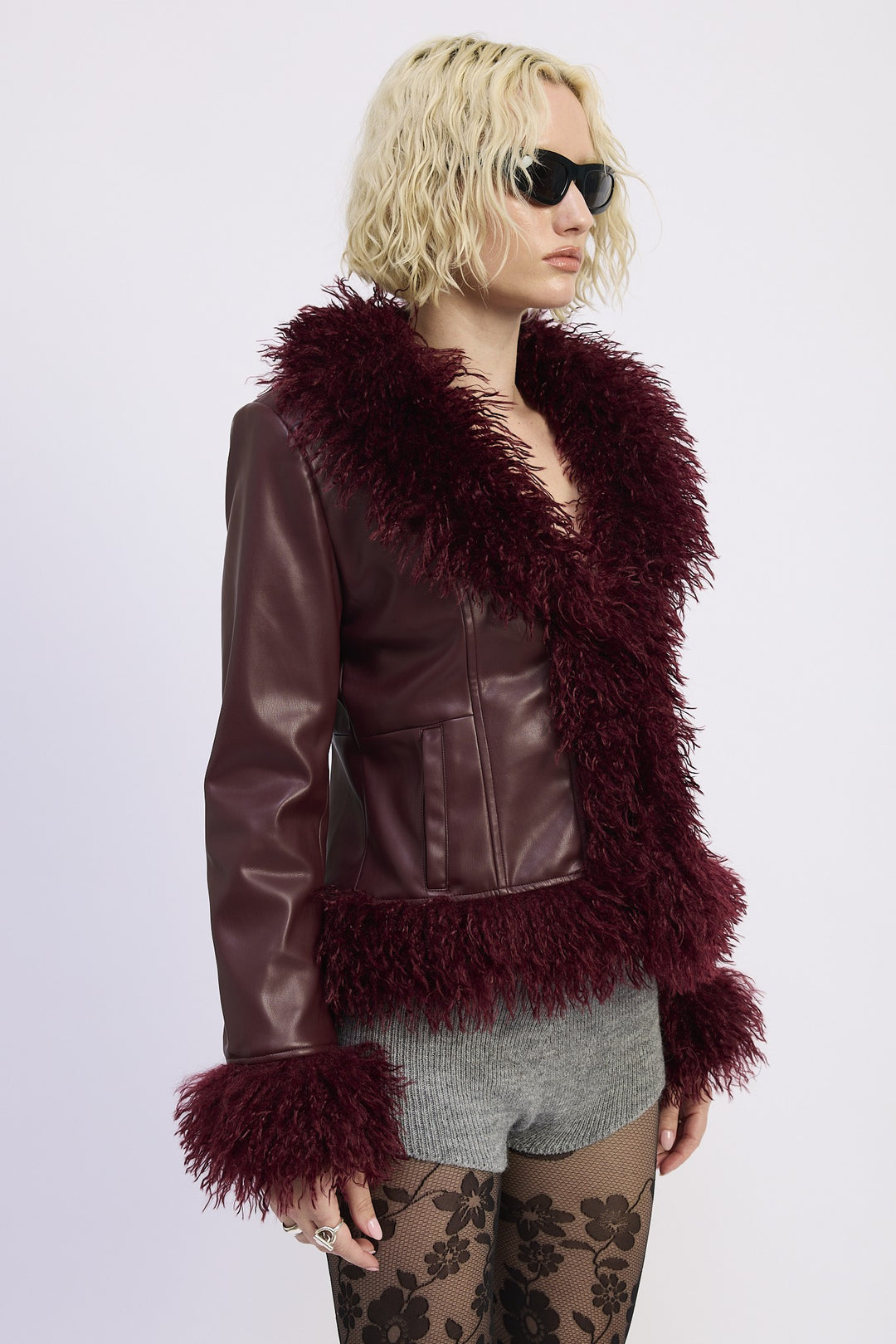 Fur And Leather Mix Media Jacket