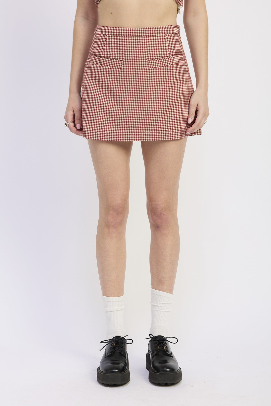 Burgundy Gingham Gingham Mini Skirt