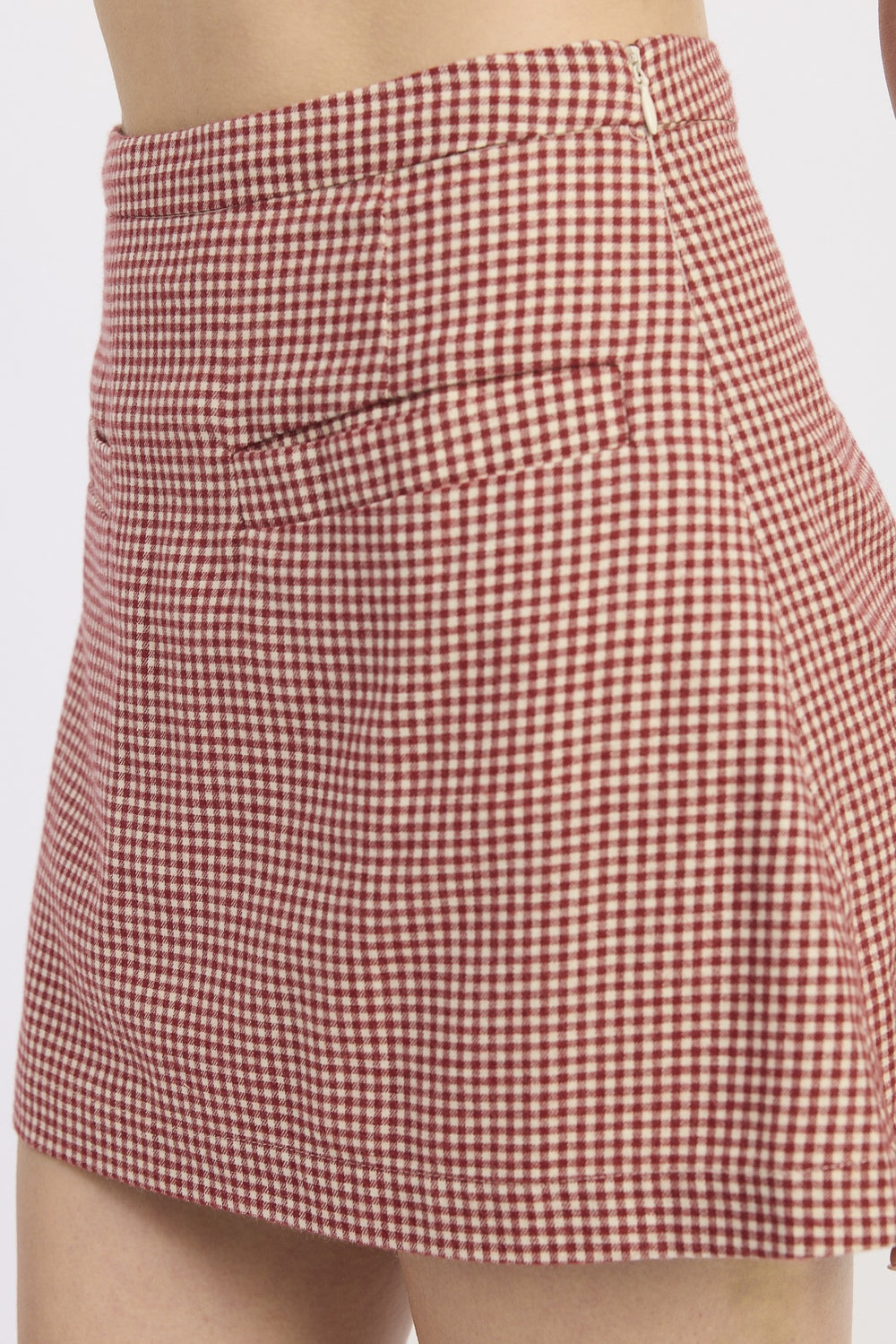 Burgundy Gingham Gingham Mini Skirt