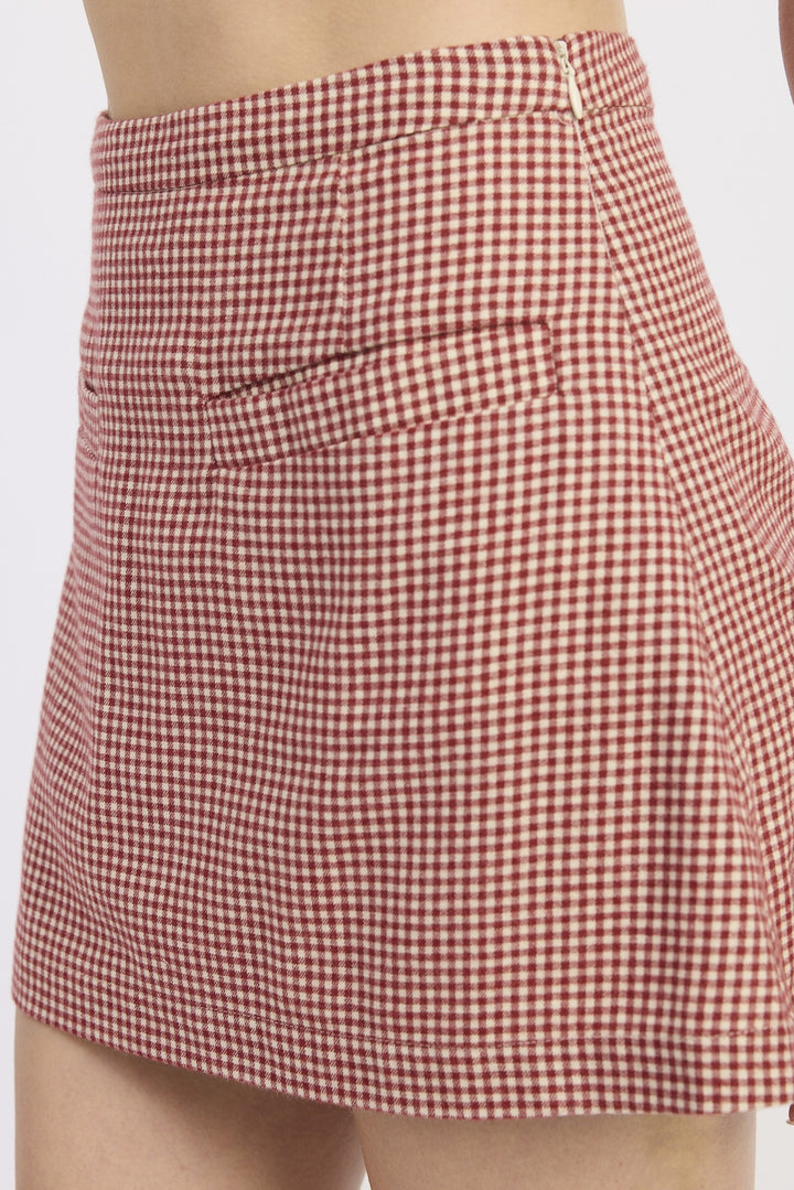 Burgundy Gingham Gingham Mini Skirt