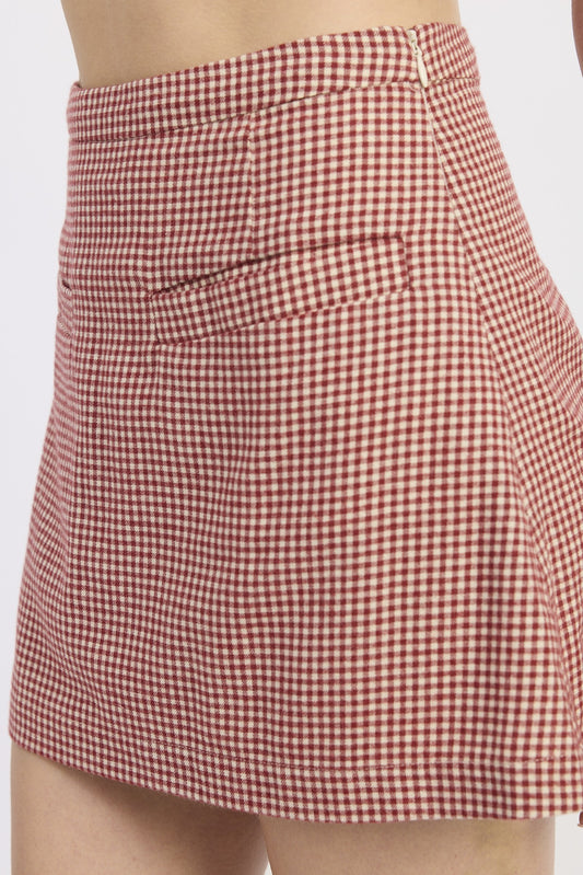 Burgundy Gingham Gingham Mini Skirt