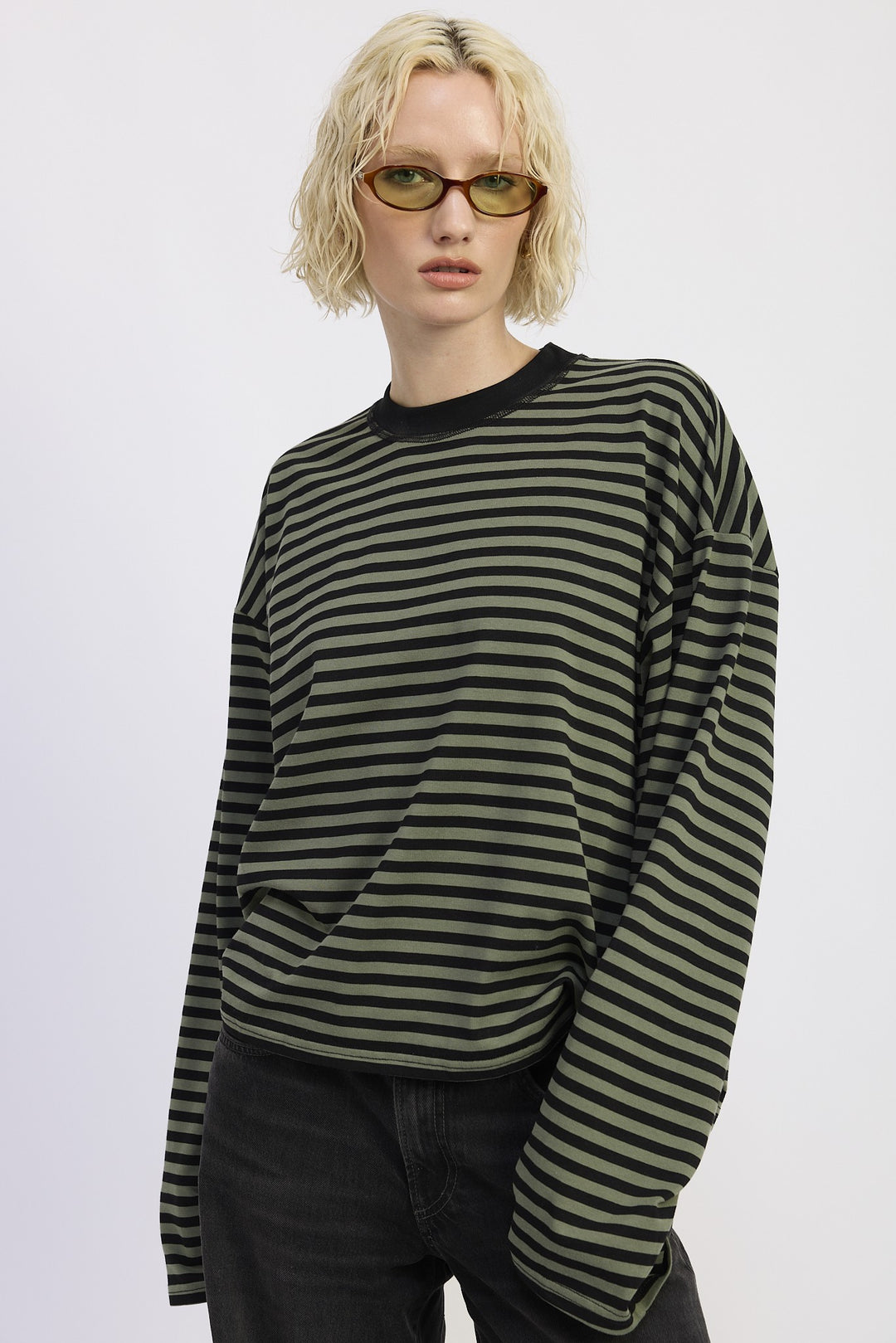 Light Blue Stripe Oversized Striped Basic Top