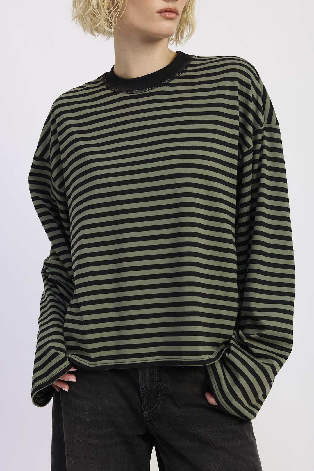 Green Stripe Oversized Striped Basic Top