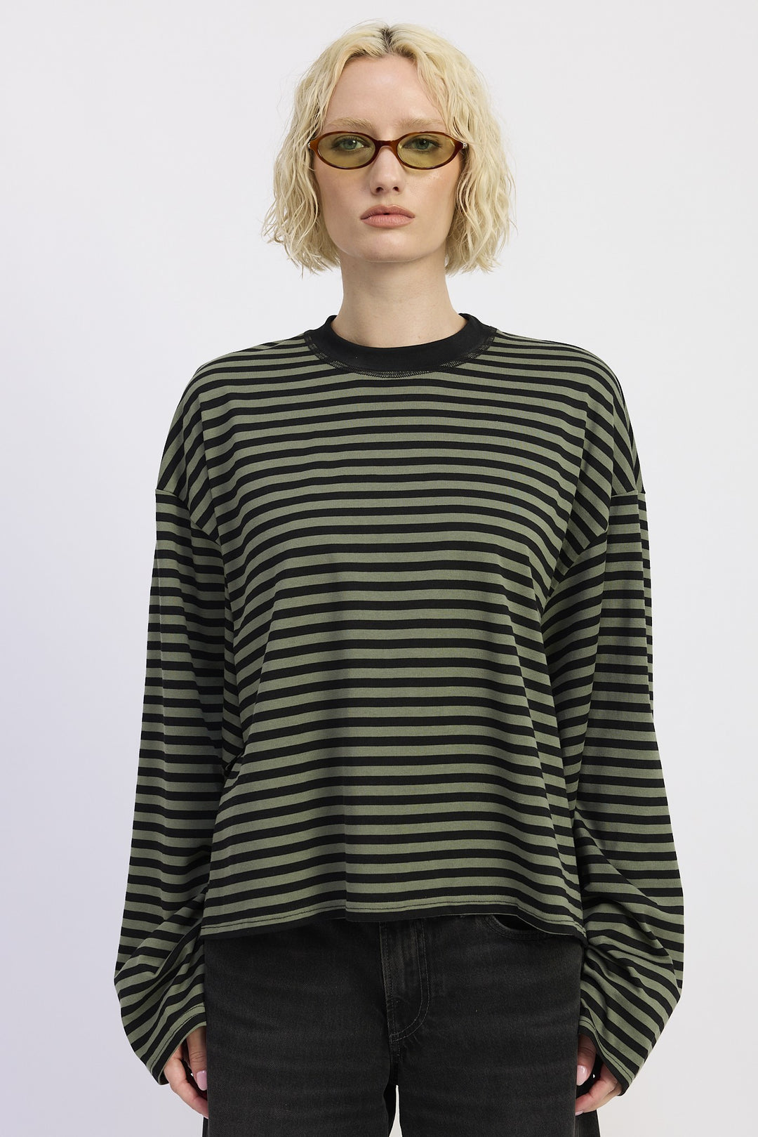 Green Stripe Oversized Striped Basic Top
