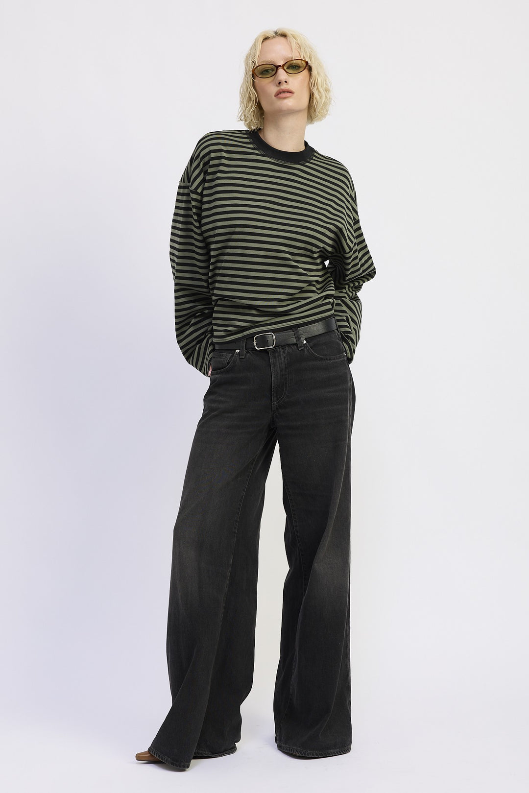 Light Blue Stripe Oversized Striped Basic Top