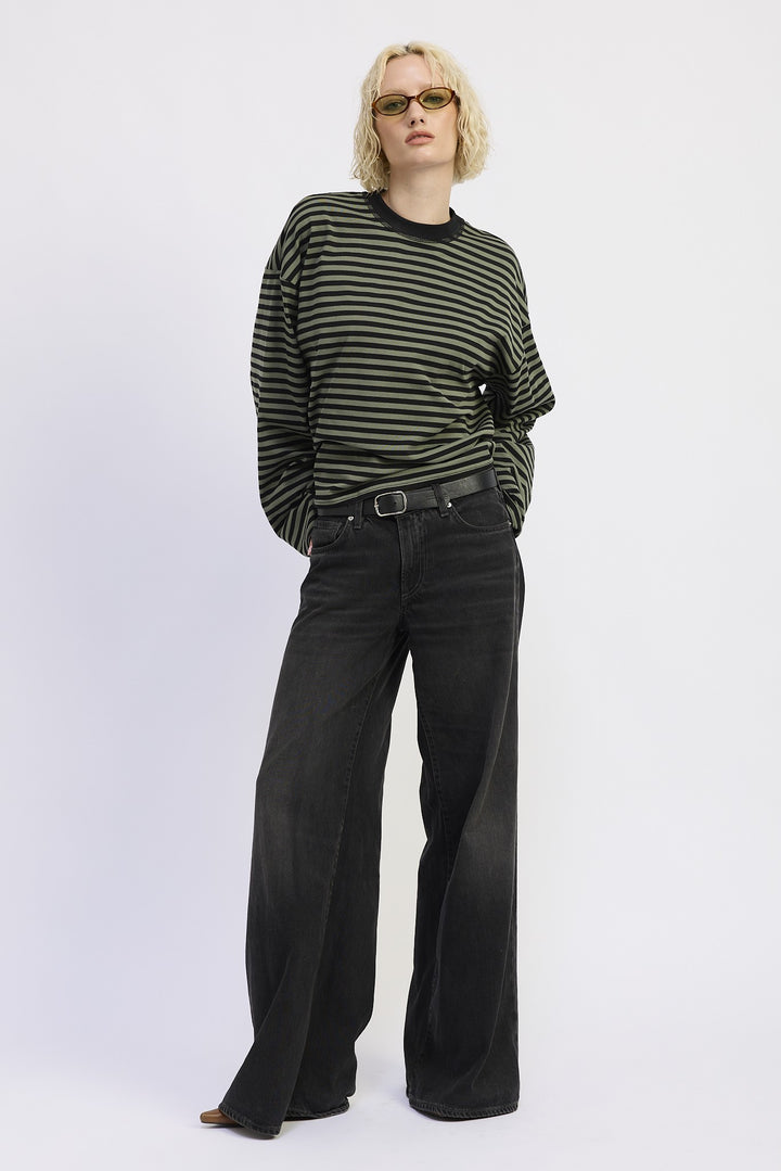 Light Blue Stripe Oversized Striped Basic Top