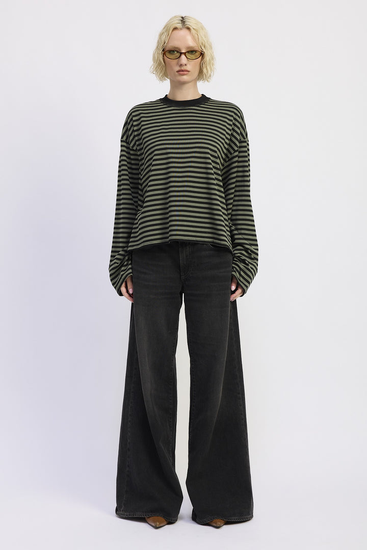 Light Blue Stripe Oversized Striped Basic Top