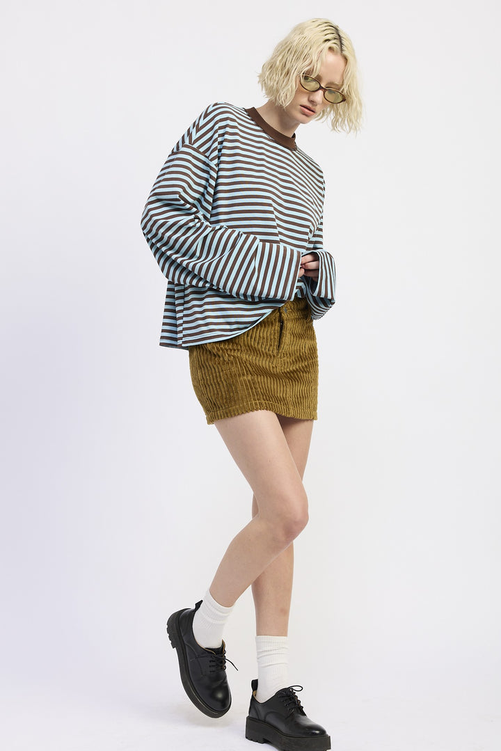 Corduroy Mini Skirt With Button