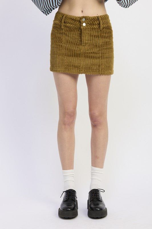 Corduroy Mini Skirt With Button